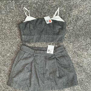 Forever 21 Gray Tweed Mini Skirt Set - Crop Top & Pleated Mini